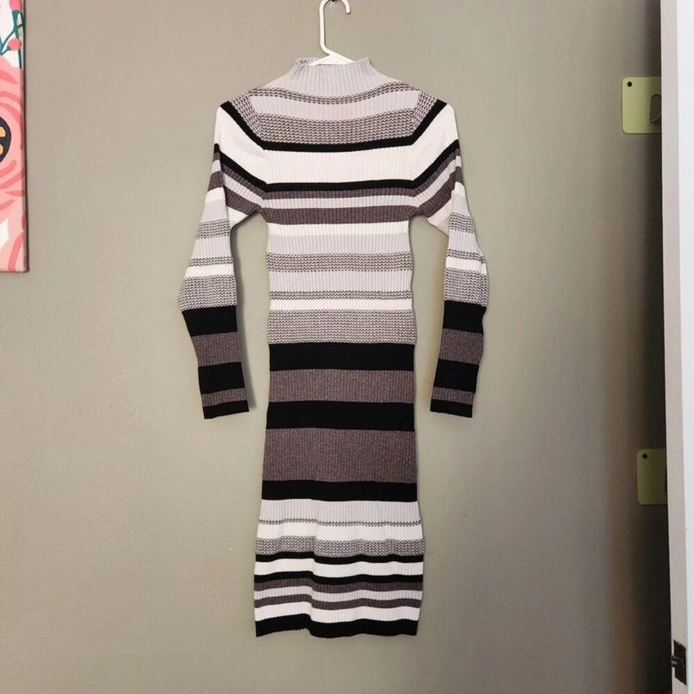 Vine & Valley long-sleeve mock-neck striped sweater midi dress, XL